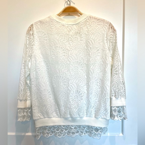 White floral mesh lace sweater top blouse - Picture 3 of 5